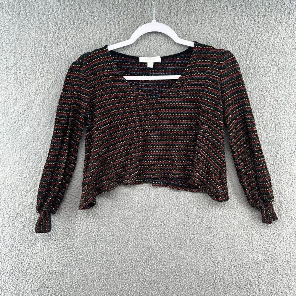 Anthropologie eri + ali woven striped long sleeve cropped top balloon sleeve XXS
